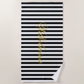 Serviette De Plage Elegant Black White Stripe Towel Personalized Name (Devant)