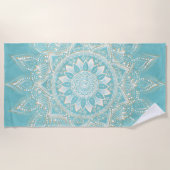 Serviette De Plage Elégant Blanc Gold Mandala Sky Blue Design (Devant)