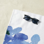 Serviette De Plage Elégant bleu floral Peony Aquarelle personnalisée (En situation)