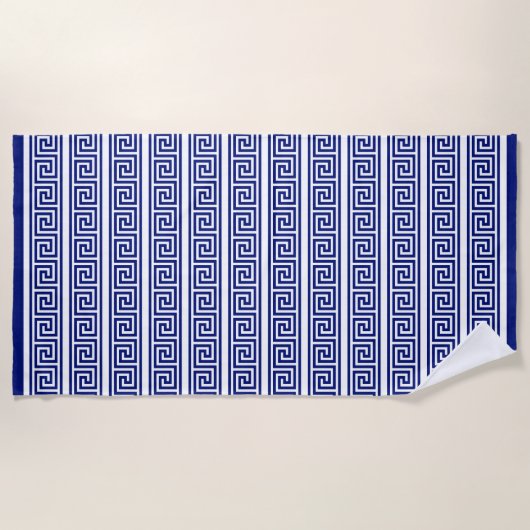 Serviette De Plage Élégant bleu marine et blanc (Devant)