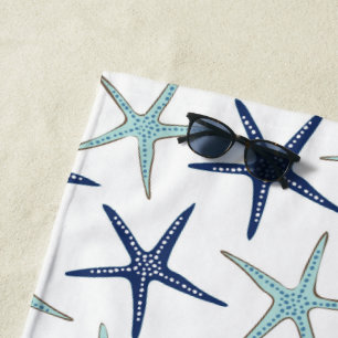 Serviette De Plage Élégant bleu marine Turquoise Étoile de Mer Monogr