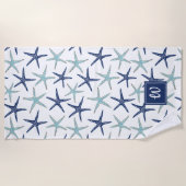 Serviette De Plage Elégant bleu marine Turquoise Star Poisson Monogra (Devant)