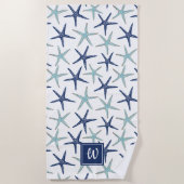 Serviette De Plage Elégant bleu marine Turquoise Star Poisson Monogra (Devant)