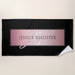 Serviette De Plage Elégant Blush Faux Rose Gold   Nom et initiales