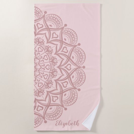 Serviette De Plage Elégant Boho Mandala Blush Rose Or (Devant)