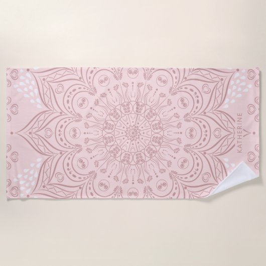 Serviette De Plage Elégant Boho personnalisé Blush Pink Mandala (Devant)