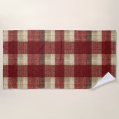Serviette De Plage Elegant Burgundy Ivory Rust Red Plaid Pattern (Devant)
