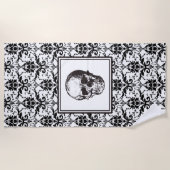 Serviette De Plage Elégant crâne noir et blanc gothique damassé (Devant)