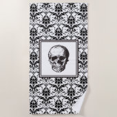 Serviette De Plage Elégant crâne noir et blanc gothique damassé (Devant)