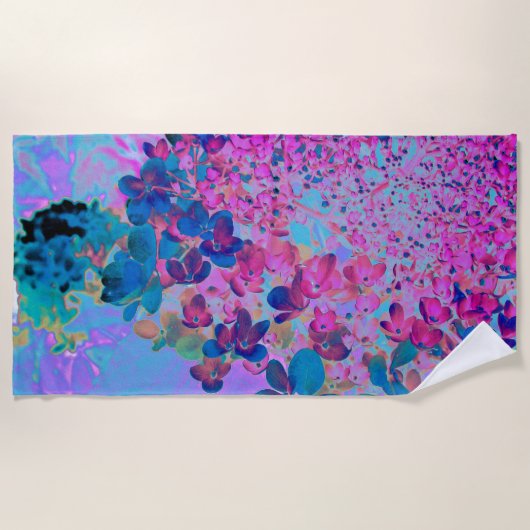 Serviette De Plage Elegant Dark Blue and Magenta Limelight Hydrangea (Devant)
