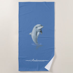 Serviette De Plage Élégant dauphin moderne et écriture sur un bleu me