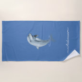 Serviette De Plage Elégant Dauphin Moderne & Script sur Bleu Merveill (Devant)