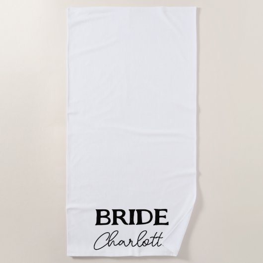 Serviette De Plage Élégant écriture noire mariée blanc (Devant)