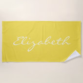 Serviette De Plage Élégant Été Jaune manuscrit Nom du script   (Devant)