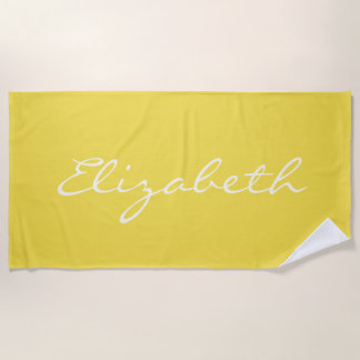 Serviette De Plage Élégant Été Jaune manuscrit Nom du script