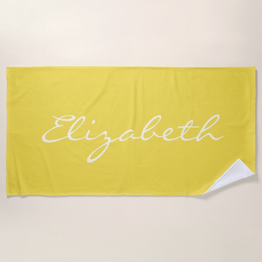 Serviette De Plage Élégant Été Jaune manuscrit Nom du script (Devant)