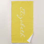 Serviette De Plage Élégant Été Jaune manuscrit Nom du script   (Devant)
