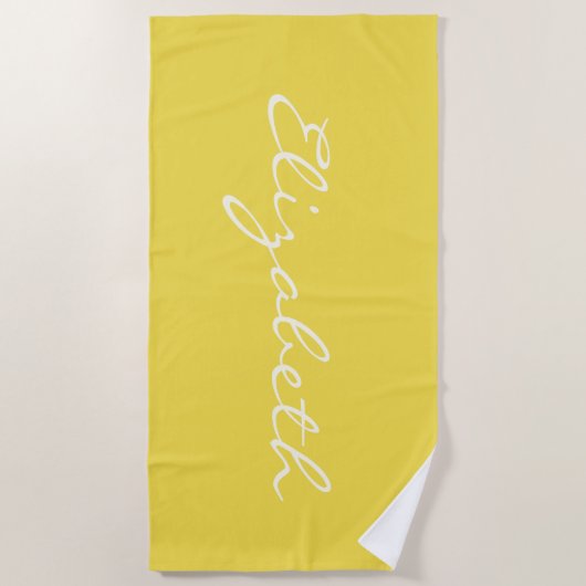 Serviette De Plage Élégant Été Jaune manuscrit Nom du script   (Devant)