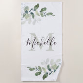 Serviette De Plage Elégant Eucalyptus Monogramme Nom du script (Devant)