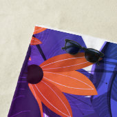 Serviette De Plage Élégant feuillage tropical violet orange monogramm (En situation)