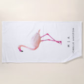Serviette De Plage Élégant Flamant rose blanc rose | Monogramme perso (Devant)