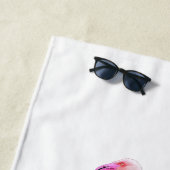 Serviette De Plage Élégant Flamant rose blanc rose | Monogramme perso (En situation)