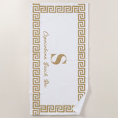 Serviette De Plage Elegant Gold Greek Key Monogram Personalized (Devant)
