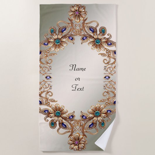 Serviette De Plage Elegant Gold Jewel Flowers Beach Towel (Devant)