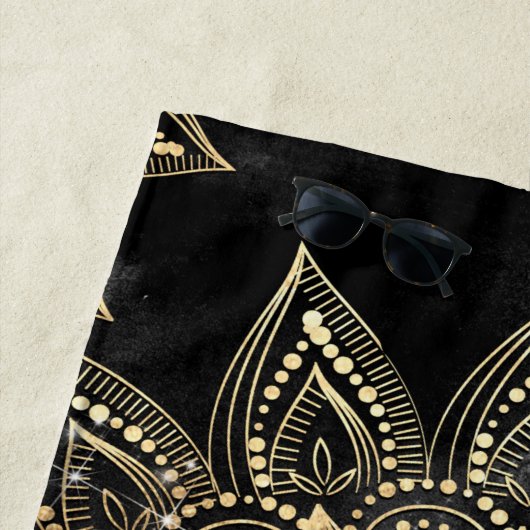 Serviette De Plage Elégant Gold Mandala Black Design (En situation)
