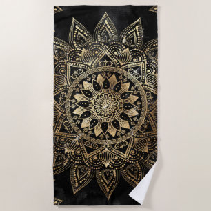 Serviette De Plage Elégant Gold Mandala Black Design