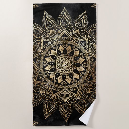 Serviette De Plage Elégant Gold Mandala Black Design (Devant)
