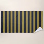 Serviette De Plage Elégant Gold & Navy Blue Vertical Stripes (Devant)
