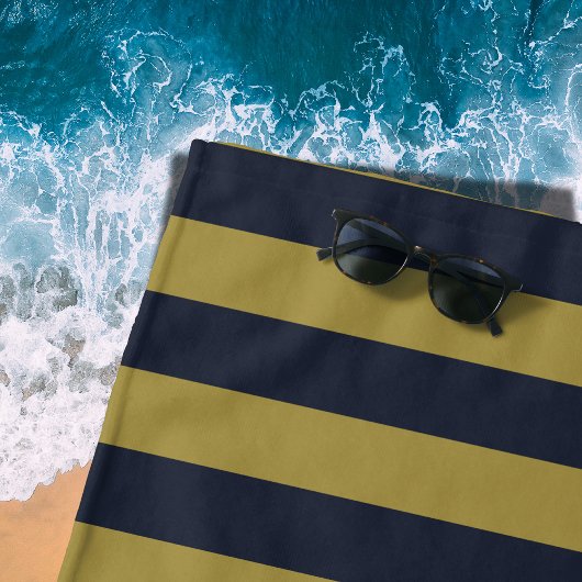 Serviette De Plage Elégant Gold & Navy Blue Vertical Stripes