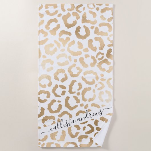 Serviette De Plage Elegant Gold White Leopard Cheetah Animal Print (Devant)