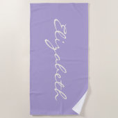 Serviette De Plage Élégant Lavande Personnalisée Script manuscrit (Devant)
