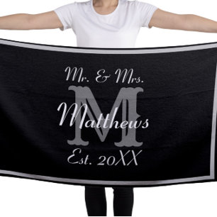 Serviette De Plage Élégant M et Mme Monogramme Noir