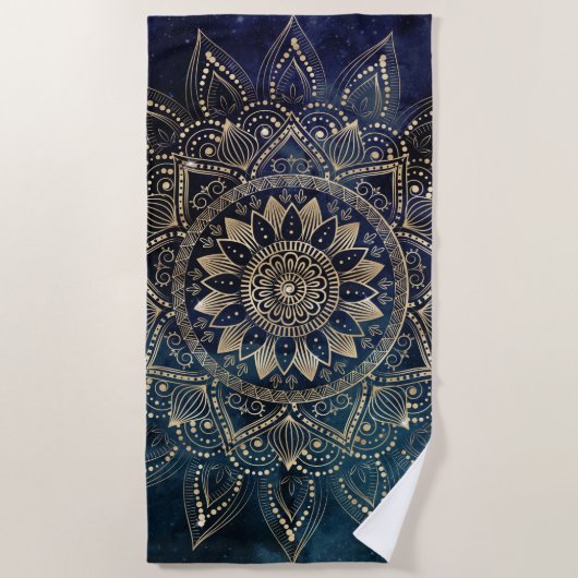 Serviette De Plage Elégant Mandala Gold Blue Galaxy (Devant)