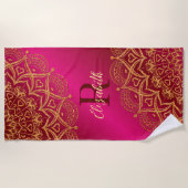 Serviette De Plage Élégant Mandala Rose chaud Monogramme été (Devant)