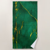 Serviette De Plage Élégant marbre vert émeraude et or (Devant)