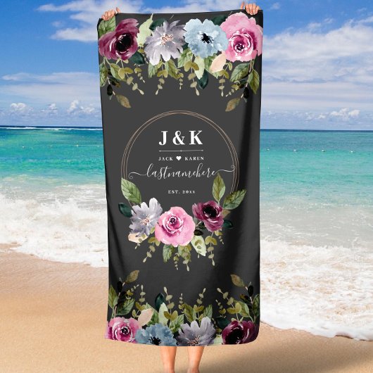 Serviette De Plage Élégant Mariage Monogramme