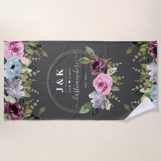 Serviette De Plage Élégant Mariage Monogramme (Devant)