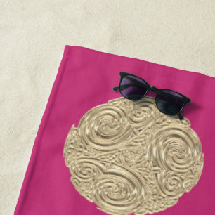 Serviette De Plage Elégant médaillon rose fuschia art nouveau or