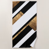 Serviette De Plage Élégant Métal Noir Et Blanc Géométrique Chic (Devant)