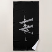Serviette De Plage Élégant moderne noir gris monogramme Nom Script (Devant)