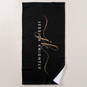 Serviette De Plage Élégant moderne Script Monogramme Initiales Black  (Devant)