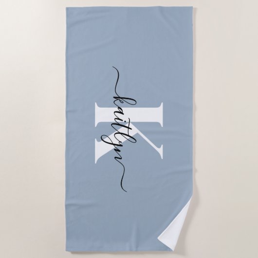 Serviette De Plage Élégant Monogramme bleu foncé (Devant)