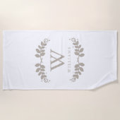 Serviette De Plage Élégant Monogramme Cadre Beige (Devant)