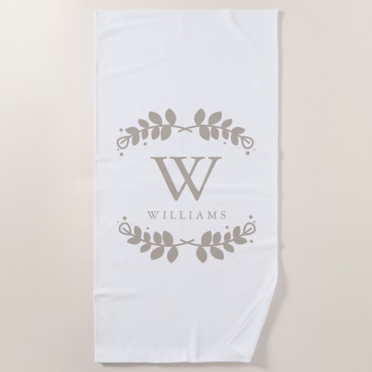 Serviette De Plage Élégant Monogramme Cadre Beige (Devant)