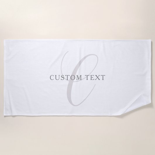 Serviette De Plage Élégant Monogramme moderne | Gris et blanc (modifi (Devant)
