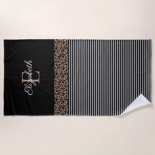 Serviette De Plage Élégant Monogramme noir (Devant)